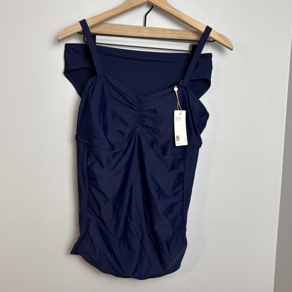 QUINCE Women's Large Italian Maternity Two-Piece Tankini Swimsuit Deep Navy NEW